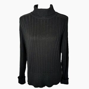 Women's Christina Black Ribbed Turtleneck Sweater | Vintage Minimalist Chic